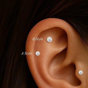 14K Solid Gold Diamond Bezel Push Back/round Cut CZ Helix Cartilage Piercing/minimalist Threadless Pin Stud/tragus Conch Lobe Nose Flat Back - Etsy Canada