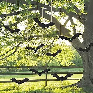 Bats Halloween Decoration Outdoor, Large Flying Plastic Hanging Bats Decor Outside, Decorative Black Bat Halloween Yard Signs with Stakes Decorations for Wall, Tree, Front Porch and Lawn (Pack of 9)