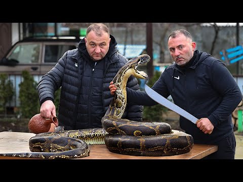 Grilling Snake Kebab: Delicious Snake Meat Recipe on Charcoals
