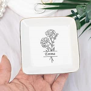 Personalized Birth flower Trinket Dish Name, Custom Ring Dish for Girl Women, Jewelry Dishs - Bridal Shower Gift - Mother's Day Gifts - Bride Gift - Bridesmaid GifT - Daughter Birthday Gifts/6