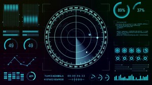 Dashboard data report with blue color sonar radar screen searching