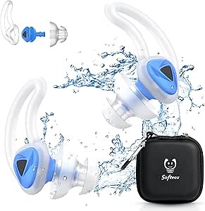 Swimming Ear Plugs, Swimmers Earplugs for Adults Men Women Teens - Waterproof, Ultra Soft, Custom Fit, Water Protection Reusable Earbuds for Swim Surfing Diving Showering (Blue)