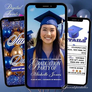 Digital Graduation Ceremony Invitation Template 2025 Blue Balloon, Multiple Photo Graduation Party Invite Animated College Grad Announcement - Etsy
