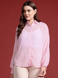 Buy All About You Formals Women Smocked Semi Sheer Casual Shirt - - Apparel for Women