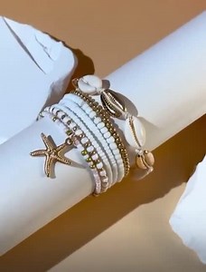 Boho Beach Anklet Set- Shell, Beads & Starfish Charm (set of 7) - Etsy