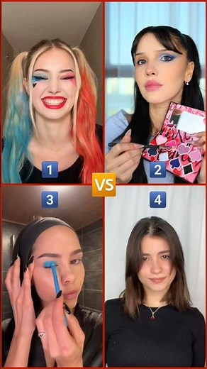 Harley Quinn MAKEUP TUTORIALS select best one❕️1️⃣🆚️2️⃣🆚️3️⃣🆚️4️⃣ #harleyquinn #harley #makeup #asmr