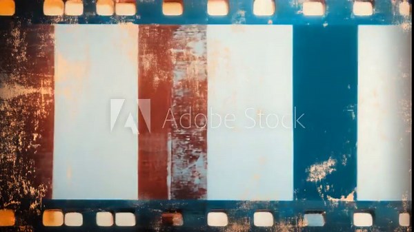 Vintage Film Strip with Blue and Brown Stripes, Retro Texture with Scratches and Distressed Appearance 4k video footage