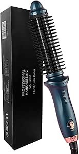 Heated Curling Brush Curling Iron Volumizing Hot Brush Creates Root Curls and Loose Curls, Curly Waves Fully Automatic Curling Wand (Blue)