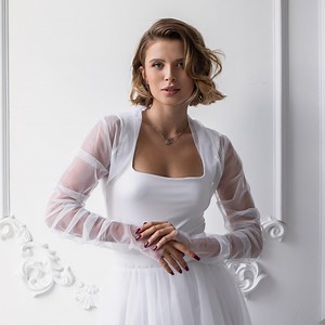 Sheer Wedding Bolero, Tulle Wedding Bolero, Wedding Bolero Long Sleeve, Sheer Bridal Topper, Sheer Bridal Cover Up, Tulle Bridal Jacket - Etsy