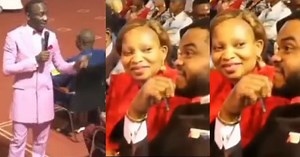 Moment woman kept staring at her supposed husband as Pastor Enenche tackled men who don’t buy gifts for their wives (video) - YabaLeftOnline