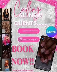 Nail & Hair Booking Flyer Template | Pink Glitter Canva Design (digital Download) - Etsy