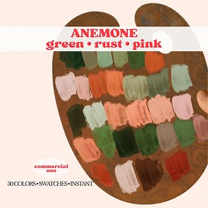 Palette de couleurs Procreate : Anémone | Rose, vert, floral neutre (fichier d'échantillons à téléchargement instantané) - Etsy France