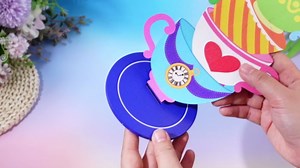 Novabright 4 Pcs Wonderland Tea Party Table Decorations Wooden Stacked Teacups Table Centerpieces for Garden Afternoon Tea Birthday Wonderland Theme Baby Shower Party Supplies