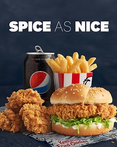 2.1K views · 30 reactions | KFC Auburn, say hey to the duo with a lil oomph! Zinger® Burger, Hot & Crispy™ AND your fav sides. Spice, spice baby. Not everywhere and not forever. Pick up only. | KFC | Facebook