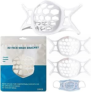 Silicone Face Mask Bracket for Easier Breathing - 3D Support Frame Insert Keeps Fabric off Mouth | Lipstick & Makeup Protector | Cool Breathable Inner Holder Cup | Comfortable, Reusable & Washable, 2x