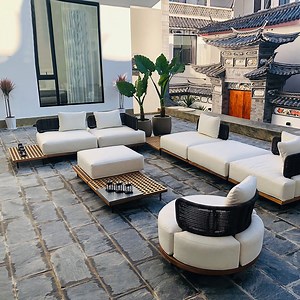 [Hot Item] Wholesale Hot Sale Popular Style Rattan Furniture Outdoor Garden Furniture Wooden Sofa Set