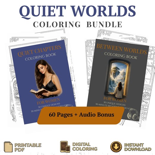 Adult Coloring Bundle for Women, 60 Printable Pages, Cozy & Fantasy PDF, 30-min Relaxing Audio - Etsy