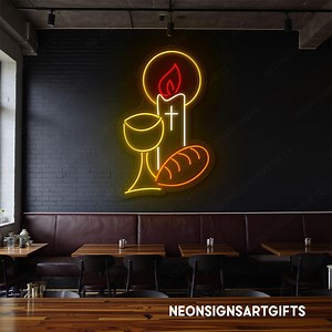 Communion Neon Sign Bread and Wine Led Wall Light, Eucharist Neon Sign With Candle Led Wall Art, Bread, Wine and Candle Neon Sign Wall Decor - Etsy