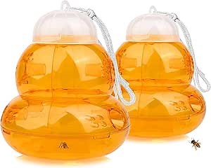 2 Pack Bee Traps for Outside, Wasp Traps Outdoor Hanging, Non-Toxic Reusable Bee Catchers for Outside, Wasp Trap Bee Traps Catcher That is Easy to Clean and Install