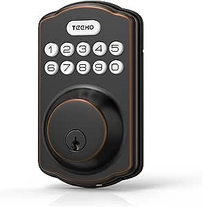Keyless Entry Door Lock - TEEHO Keypad Smart Door Lock with Keypads - Deadbolt Smart Lock - IP54 Weatherproofing-Oil-Rubbed Bronze