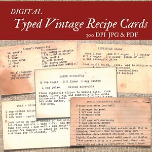 Vintage Typed Recipe Cards: Printable Baking Recipes (digital Download) - Etsy
