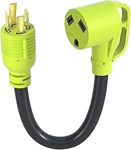 4 Prong 30 Amp RV Generator Adapter Cord,NEMA L14-30P Twist Lock Male Plug to NEMA TT-30R Female with Grip Handle,Heavy Duty STW 10 AWG Generator Adapter for RV Camper 12 Inch