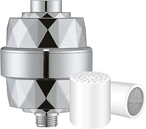 Iriber High Output Revitalizing Shower Filter for Hard Water, 20-Stage Filter to Remove Chlorine and Fluoride, with 2 Replaceable Filter Cartridges, Polished Chrome
