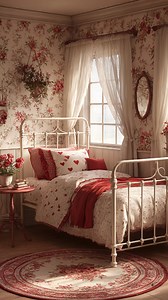 3.1K views · 79 reactions | What Little Wouldn’t Fall in Love With This Room? A charming cottage-style bedroom filled with soft florals, vintage details, and sweet Valentine touches. Cozy, comforting, and full of love - perfect for dreaming and daydreaming alike. AI Inspired! | AbideandWander | Facebook