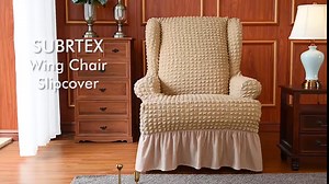 Amazon.com: subrtex Stretch Wing Chair Cover Skirt Style Wingback Slipcover 1 Piece Seersucker Armchair Protector with Ruffle Skirt Country Style Durable Furniture Cover(Light Khaki) : Home & Kitchen