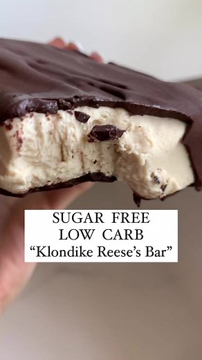 REESE’S “peanut butter” KLONDIKE BAR for one by @lilsipper - what would you do for one?- nut free- low carb- no sugar- 40g of proteinFOLLOW @lilsipper for more better-for-you recipes!Ingredients in a Reese’s Klondike Bar:Nonfat Milk, Milk Chocolate Flavored Coating (Sugar, Coconut Oil, Chocolate Processed with Alkali, Milk, Whey, Soybean Oil, Cocoa Processed with Alkali, Soy Lecithin [Emulsifier], Artificial Flavor Corn, Vanillin (Artificial Flavor), Salt), Sugar, Reese’s Peanut Butter Cup Piece