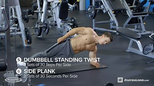 BEWARE: you're going to feel this for a few days afterward! WEIGHTED LEG LIFT 4 sets of 12 reps CABLE CRUNCH WITH ROPE 4 sets of 12 reps REVERSE CABLE CRUNCH 4 sets of 12 reps DECLINE WEIGHTED SIT-UP 4 sets of 12 reps DUMBBELL STANDING TWIST 8 sets of 30 reps per side SIDE PLANK 3 sets of 30 seconds per side AB-WHEEL ROLL OUT 4 sets of 15 reps DECLINE BENCH LEG LIFT 4 sets of 15 reps For another ab workout from Abel Albonetti go to: http://bbcom.me/2xFOfW9 | Bodybuilding.com