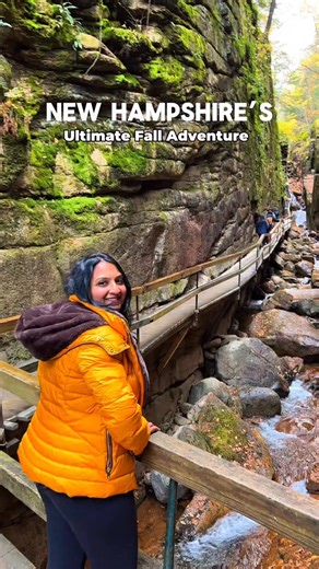 Shwetha Ramanna | Travel | Food | Airbnb on Instagram: "🌲 Flume Gorge, NH: A Must-See Adventure! ✅ 800-Year-Old Granite Walls towering 90 feet 💦 45-Foot Waterfalls crashing into crystal pools 🥾 2-Mile Scenic Hike (round-trip, moderate, 200 ft gain) ⏱ Time: 1–2 hours — perfect half-day adventure 📍 Franconia Notch State Park, New Hampshire 🎟 Ticket Details Adults (13+): $18 online | $21 at window Kids (6–12): $16 online | $19 at window 5 & under: Free 📸 Perfect for fall foliage, summer escap
