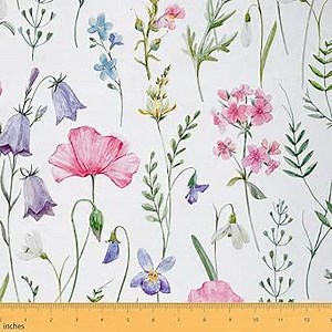Floral Upholstery Fabric for Chairs, Pink Poppy Floral Print Fabric by The Yard, Watercolor Garden Flowers Famhouse Botanical Decorative Fabric for Upholstery and Home DIY Projects, 2 Yards, Pink