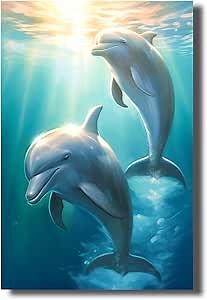 LZIMU Dolphin Canvas Wall Art Blue Ocean Dolphin Picture Prints Underwater Animal Poster for Nursery Baby Room Kids Bedroom Decor(Picture-1, (12.00" x 18.00"))