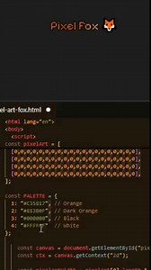 JavaScript Pixel Art – Fox 🦊 A pixel fox built with JavaScript arrays and HTML Canvas. Quick, sneaky, and clever. 🧡 #Proj3ctAdam #JavaScript #PixelArt #Fox | Makasiar Adam