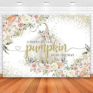 Avezano White Pumpkin Baby Shower Backdrop A Little Pumpkin is on The Way Bckground Fall Autumn Baby Shower Party Decoration for Girls White, 7 x 5 ft