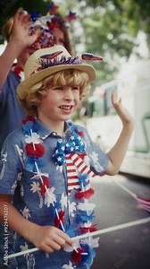 Children Excitedly Waving American Flags And Hands On 4th Of July