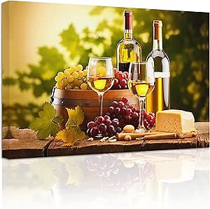 ZXHYWYM Kitchen Wall Art Grapes and Wine Picture Fresh Fruits Canvas Prints for Kitchen Restaurant Dining Room Decor Framed(4, (12.00" x 18.00"))