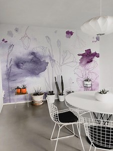 Purple Floral Removable Vinyl Mural / Peel and Stick Watercolor Pattern Wallpaper / Watercolor Mural Print - Peel & Stick or Non-pasted - Etsy
