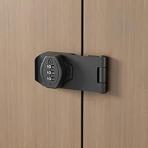 Cabinet Lock Keyless 3-Digit Password Combination Code Hasp Latch Lock Twist Knob Wooden Drawer Cupboard (Black, 4 NCH)