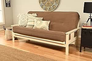 Kodiak Furniture Monterey Futon Set, No Drawers, with Antique White Base and Marmont Mocha Mattress