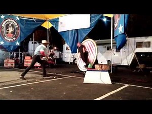 Riding the knife throwers "Wheel of Death".