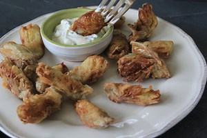 Deep Fried Artichoke Hearts with Lemon-Caper Basil Sauce