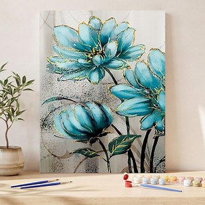 Paint by Numbers Kit Adults, Teal Blue Flowers DIY Acrylic Painting, Floral Paint by Number Canvas, Modern Home Wall Art Decor - Etsy Canada