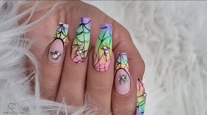 1.4K views · 39 reactions | Halloween rainbow ombré French with jewel spiders & cobwebs nail art design ┃ tutorial using products from our website: dorotapalicka.com Thank you so much for watching ! : ) | Dorota Palicka - International Nail Artist and Educator | Facebook