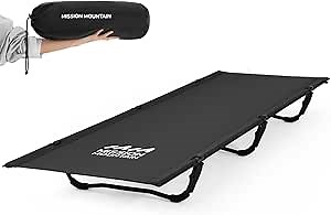 MISSION MOUNTAIN A4 Camping Cot, Ultralight Foldable Backpacking Cot, 45-Second Easy Set-Up, Supports 330lbs, Camping Cots for Adults, Outdoors, and Home (Black)