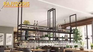 Ceiling Wine Glass Rack, Hanging Wine Display Shelf 2-Tier, Bar Liquor Storage Shelf for Bar Cafe Kitche, Metal Wine Bottle, Goblet Stemware Rack(Gold, 47.24x39.37x11.81in)