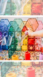 Sensory play with CONNETIX 🌈 CONNETIX Ball Run tubes aren’t just for balls or cars – they’re perfect for sensory play too! Sensory play helps children develop fine motor skills, spatial awareness, and early problem-solving abilities. Watch how @mylittlegirltribe sets up an invitation to play, using her Pastel Ball Run pack! Did you know the CONNETIX Ball Run tubes were specially designed clear, so your child can track all objects that journey down them. 😍 FOLLOW @connetix_tiles for more simple