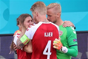 Schmeichel told Eriksen's wife Sabrina 'he breathes' when she rushed on to pitch