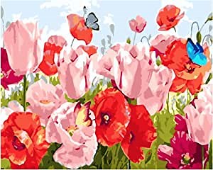 Flower Paint by Numbers for Adults - DIY Paint by Number for Adults Beginner Easy Acrylic Watercolor Number Painting Canvas Arts for Adults, Oil Painting Paint-by-Number Kits 16x20inch